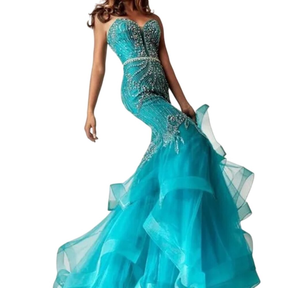 Jasz Couture 6233 - Teal Prom Dress - Color: Tell, Size 12